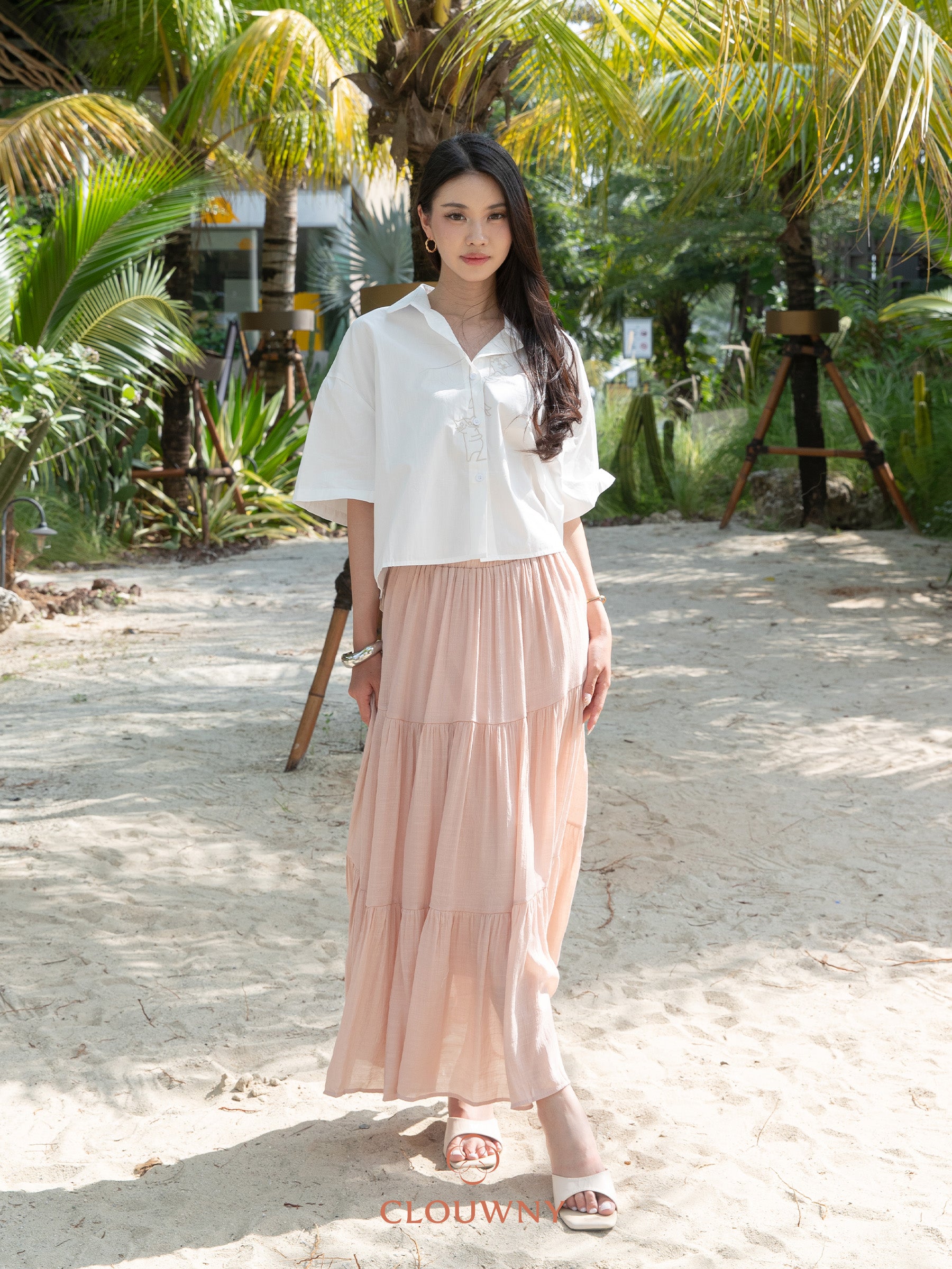 Summer Maxi Linen Skirt - Dusty Pink